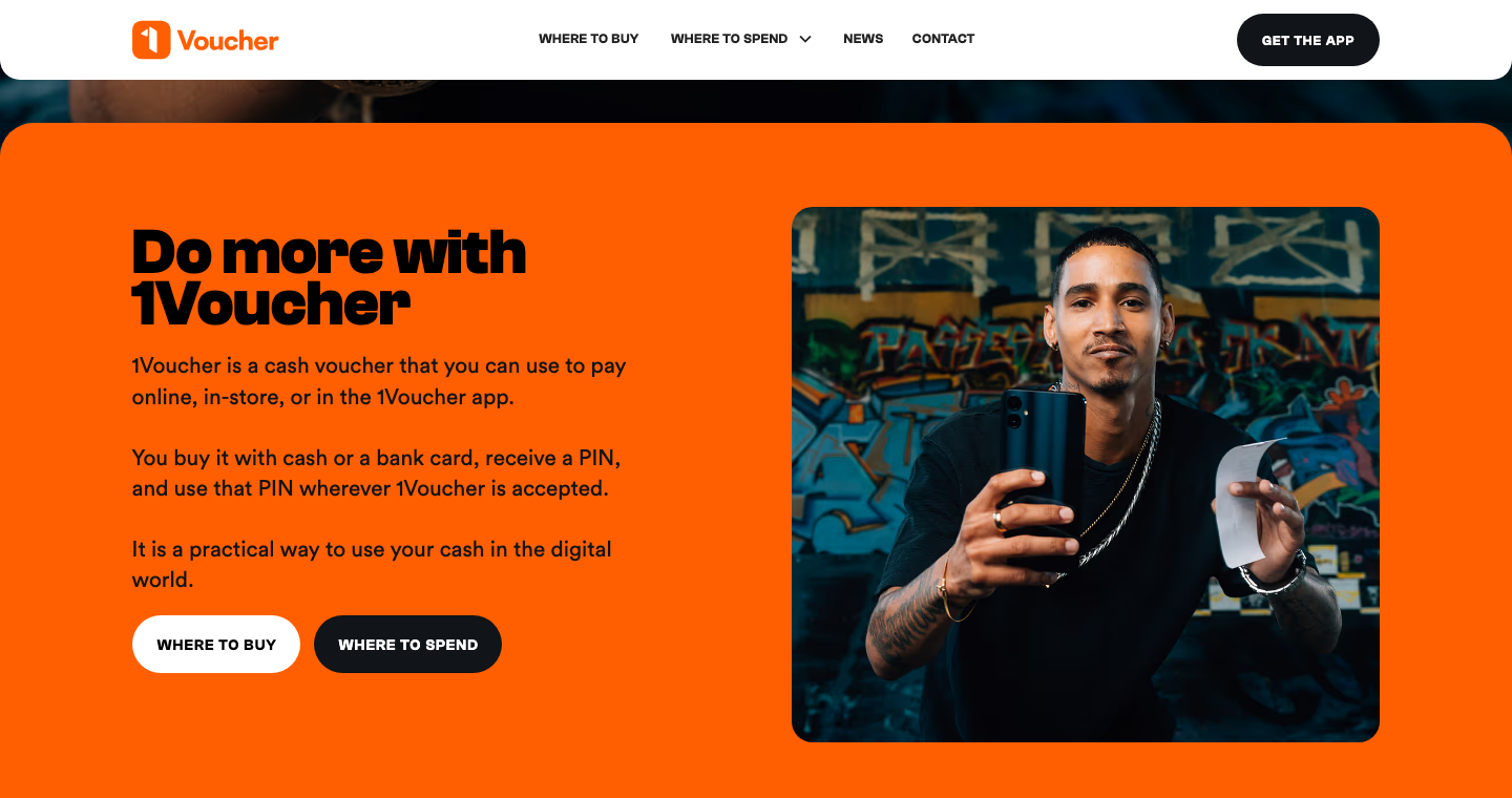 Screenshot of 1voucher.co.za official homepage, part of the Flash Group