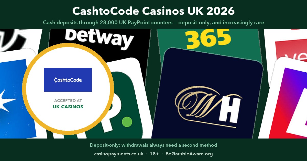 CashtoCode Casinos UK (2026): 28,000 Counters, Few Cashiers
