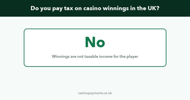 Answer panel showing that UK casino winnings are not taxable income for the player
