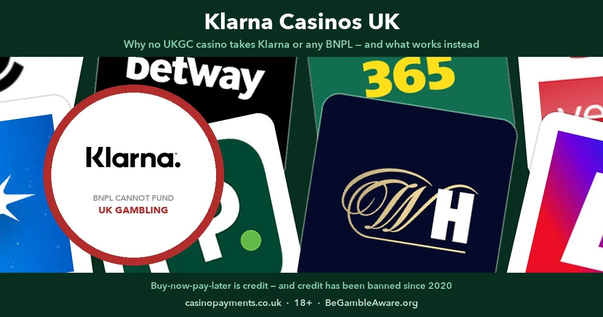 Klarna casinos UK 2026 — why BNPL can't fund gambling, with debit cards and open banking as the legal routes