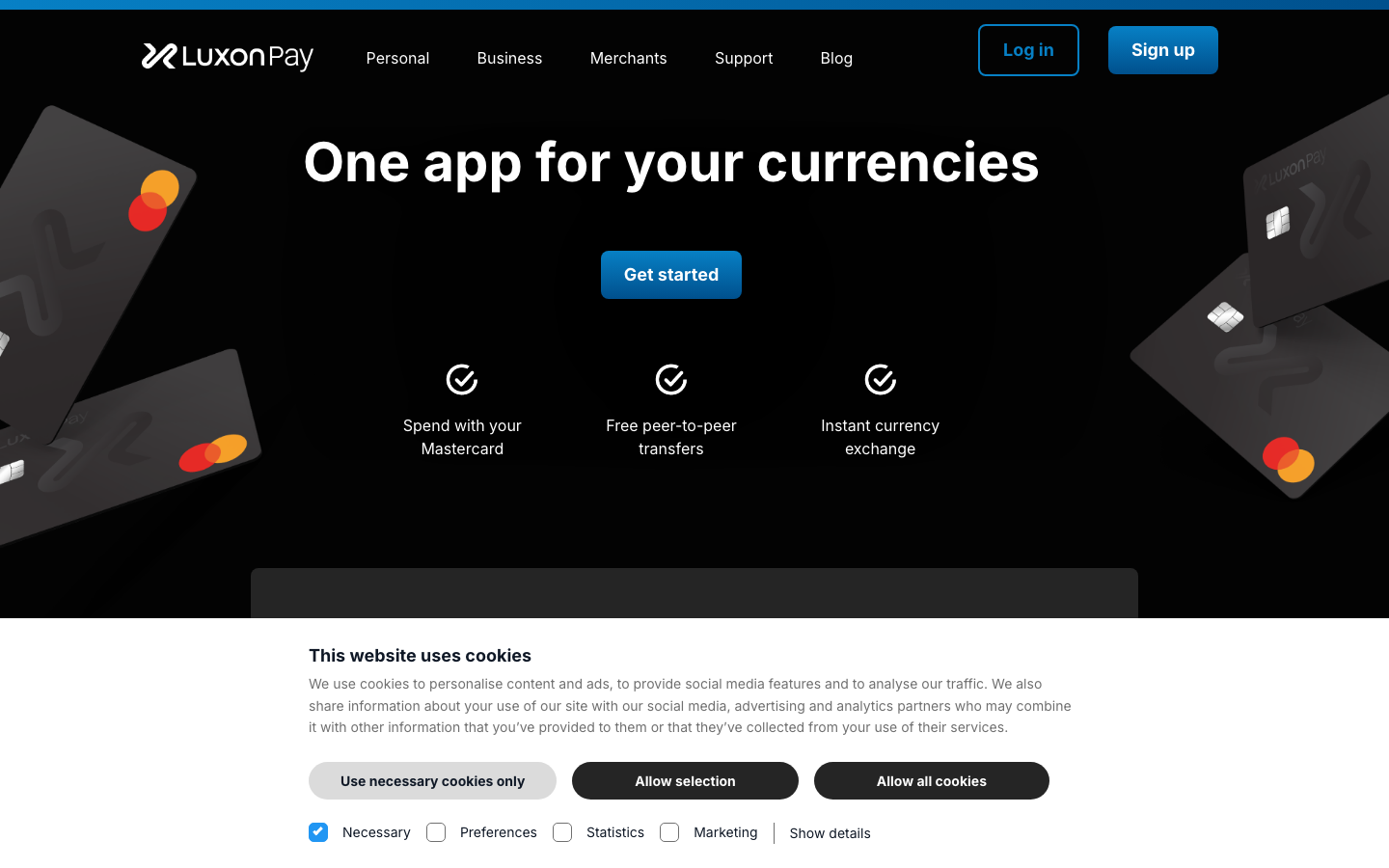 Screenshot of luxon.com official homepage, the rebranded SticPay