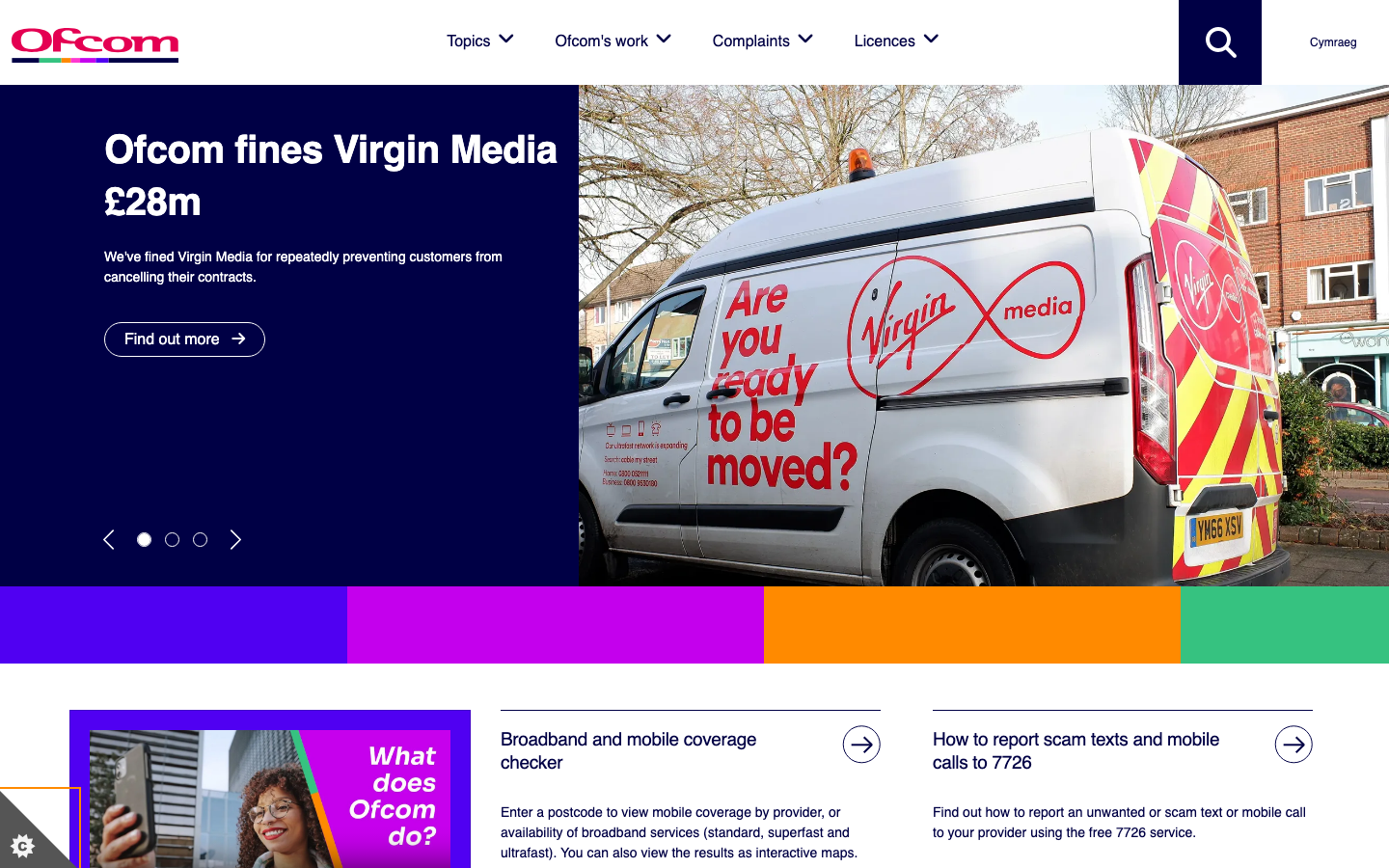 Screenshot of ofcom.org.uk official homepage, the UK regulator now responsible for phone-paid services since the Phone-paid Services Authority was replaced