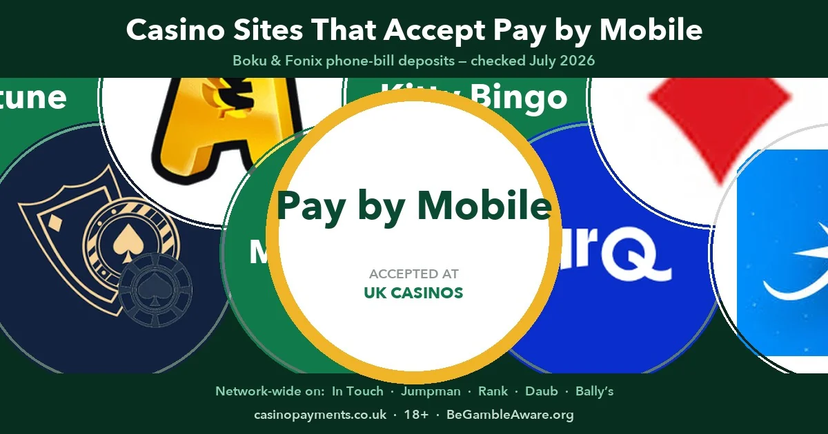 Casino sites that accept pay by mobile deposits — mFortune, Cashmo, Mecca Bingo, MrQ
