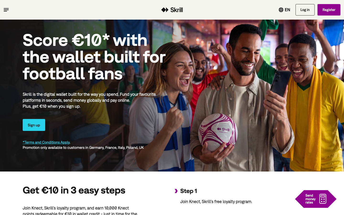 Screenshot of skrill.com official homepage