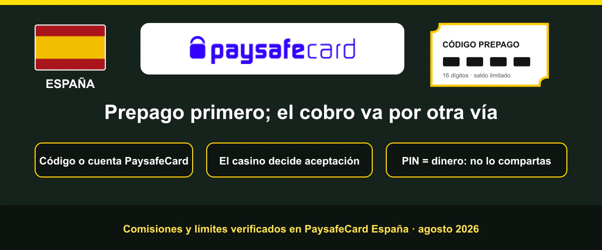 Flujo de depósito prepago PaysafeCard y retirada por una vía distinta