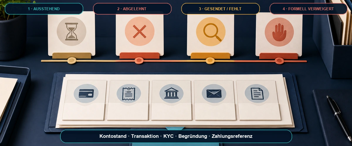Vier Auszahlungsstatus und fünf Beleggruppen für den nächsten Schritt