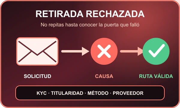 Panel de diagnóstico para una retirada de casino rechazada